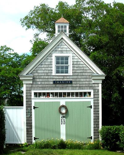 Bob Staake's Studio in Chatham, Cape Cod, Massachusetts | Flickr Garage Plans With Loft, Chatham Cape Cod, Carriage House Garage, Pool Shed, Garage Guest House, Carriage House Plans, Garage Addition, Garage Style, Barn Garage