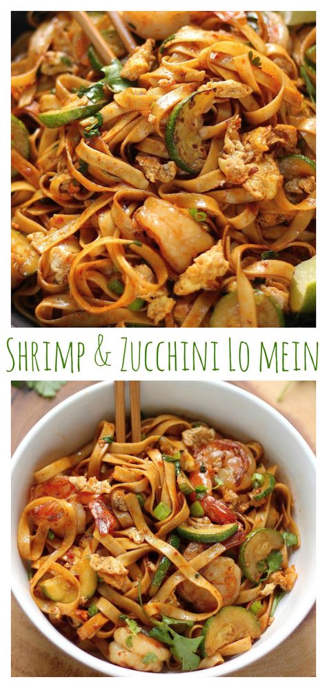 Shrimp and Zucchini Lo Mein! This quick and easy meal is a family favorite! Shrimp And Zucchini Recipes, Octavia Recipes, Shrimp And Zucchini, Dinner Asian, Shrimp Meals, Sriracha Shrimp, Sriracha Recipes, Meatless Dinners, Recipe Storage