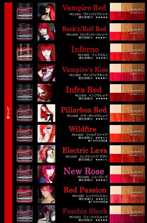 Neon Red Hair, Manic Panic Color Chart, Manic Panic Red, Red And Purple Hair, Manic Panic Vampire Red, Manic Panic Colors, Manic Panic Hair Dye, Manic Panic Hair Color, Fox Hair Dye