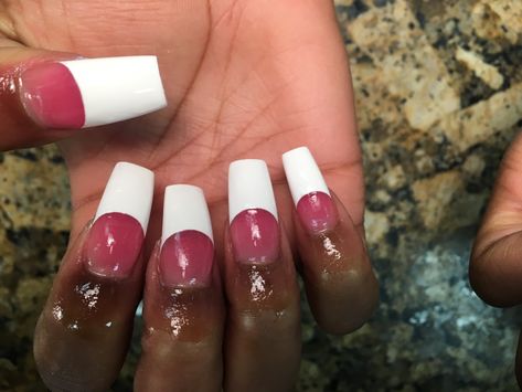 Pink White Nails French, Dark Pink And White French Tip Nails, French Tip Nails Pink And White, Dark Pink And White Nails, Pink And White French Nails, Pink And White Nails French, Pink And White French Tip Nails, Pink And White French, Gel French Tips