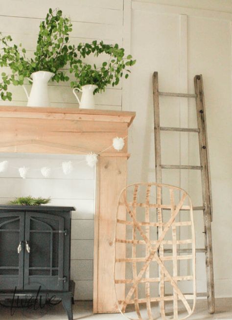 Farmhouse Faux Fireplace, Farmhouse Style Fireplace, Mantel Diy, Faux Fireplaces, Diy Faux Fireplace, Faux Farmhouse, Wood Shiplap, Faux Fireplace Mantels, Diy Mantel