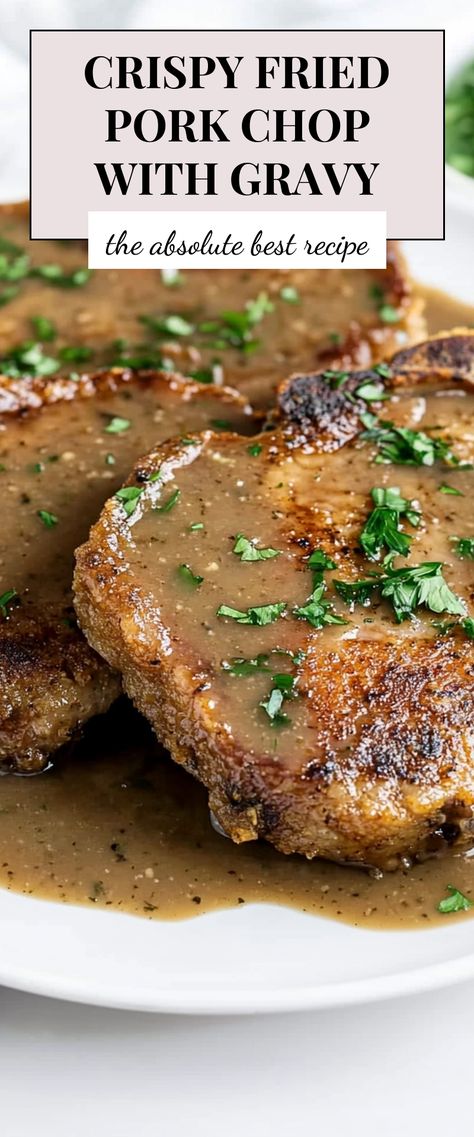 Image for Crispy Fried Pork Chop with Gravy Pork Ribeye Chops Recipes, Pork Chop Gravy Recipe, Gravy For Pork Chops, Porterhouse Pork Chop Recipe, Pork Chops On The Stove, Pork Chop Supreme Recipe, Pork Gravy Recipe, Pork Chops With Gravy, Pork Gravy