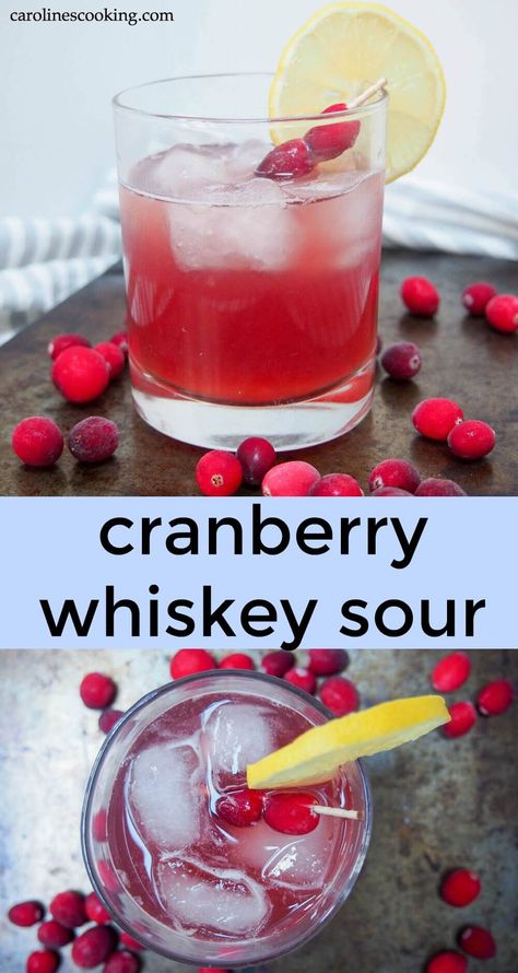 This cranberry whiskey sour is an easy and delicious twist on a classic cocktail. Colorful, tart and so drinkable too. It's slightly festive but to be honest, would be great any time. Quick and easy to prepare, perfect whether you're serving one or a crowd. #festivecocktail #whiskeysour #cranberrycocktail Cranberry Whiskey Sour Recipe, 49er Themed Drinks, Christmas Whiskey Sour, Whiskey Sour Recipes, Cranberry Bourbon Sour, Whiskey Sour Recipe Easy, Cranberry Orange Whiskey Sour, Fall Whiskey Sour, Whiskey Christmas Cocktail