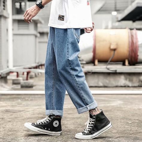 Vintage Wash Jeans, 90s Baggy, Long Trousers, Jeans For Men, Loose Jeans, Streetwear Men Outfits, Loose Pants, Ankle Length Pants, Fashion Mens