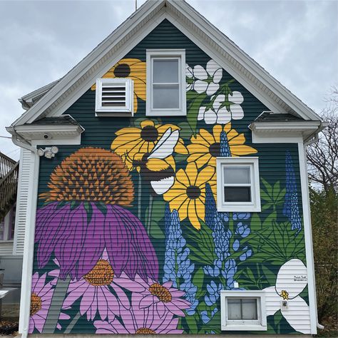 Building Mural Art, Mural On Shed, Garage Door Mural, Exterior Murals, Unique Background, Door Mural, Garden Mural, Flower Mural, One Point Perspective