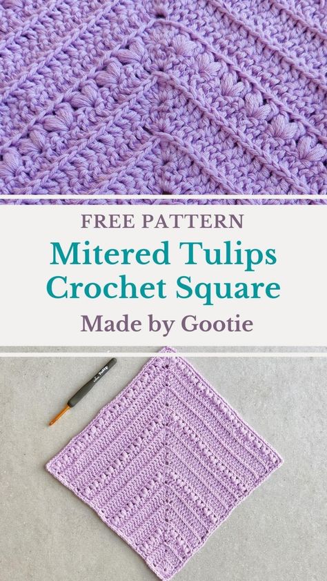 Mitered Square Crochet, Tulips Crochet, Triangle Crochet, Square Crochet Pattern, Mitered Square, Crochet Squares Afghan, Crochet Throw Pattern, Patterns Simple, Crochet Baby Cardigan