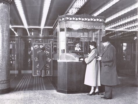 Movie Theater Box Offices 1940s 1930s | Box Office Girl, 1940 1940s Lifestyle, Movie Theater Aesthetic, Cinema Box, Vintage Movie Theater, 1940s Movies, Retro Lifestyle, Ticket Booth, Office Girl, Glass Menagerie