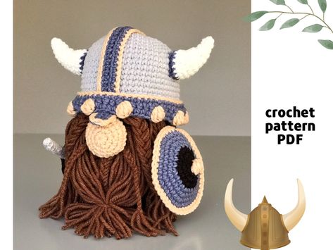 Excited to share this item from my #etsy shop: Viking Gnome Crochet Pattern PDF Viking Amigurumi pattern Norse gnome pattern Viking dwarf crochet Viking helmet Crochet Viking, Viking Gnome, Football Crochet, Crochet Gnomes, Gnome Crochet Pattern, Crochet Football, Gnome Crafts, Crochet Gnome, Gnome Crochet