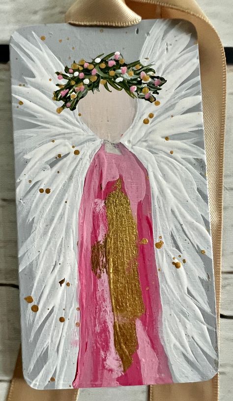 Hand Painted Tree, Garden Angel, Christmas Angel Crafts, Tree Decor Christmas, Woodstock Ga, Garden Angels, Angel Crafts, Angel Painting, Painted Ornaments