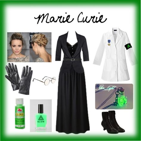 Marie Curie Costume by laura-myers on Polyvore featuring Lab, mbyM, Merona and Dorothy Perkins Science Halloween Costumes, Marie Curie For Kids, Marie Curie Costume, Science Costumes, Mad Scientist Costume, Scientist Costume, Radium Girls, Spirit Week Outfits, Halloween Science