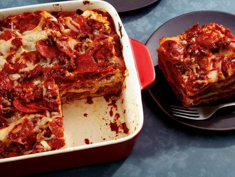 Blazy's Pepperoni Studded Lasagna Blazy's Pepperoni Studded Lasagna, Pepperoni Lasagna, Italian Sausage Lasagna, Sausage Lasagna, Pasta Making, Fresh Tomato Sauce, Barbecue Ribs, Homemade Tomato Sauce, Guy Fieri