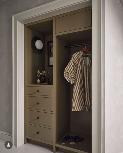 Built In Entryway Closet, Coat Closet Cabinet, Built In Robe, Coat Closet Built In, Built In Small Closet, Entry Armoire, Small Space Closet Ideas, Built In Entryway Storage, Open Coat Closet