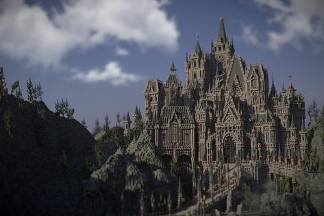 Mega Base Ideas, Minecraft Gothic Castle, Minecraft Gothic House, Mc Castle, Minecraft Mega Base Ideas, Minecraft Mountain Castle, Minecraft Mega Base, Minecraft Base Ideas, Mc Houses