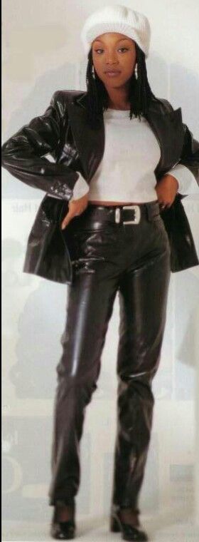 Full leather outfit 2000s Leather Outfit, Leather 90s Outfit, Moesha Mitchell Outfits, 70s Leather Outfit, Brandy Norwood Outfits, Brandy 90s Outfits, Brandy Outfits 90s, Brandy 90s Fashion, Brandy In The 90s