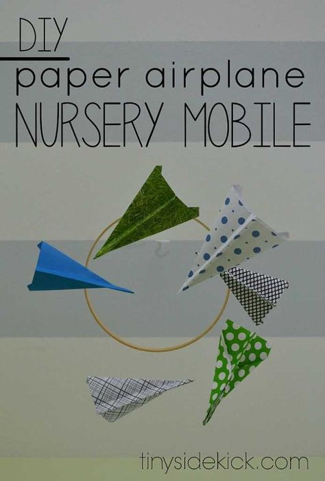 Paper Airplane Mobile, Paper Airplane Nursery, Making Mobiles, Modern Baby Boy Nursery, Airplane Mobile, Modern Baby Nursery, Paper Flowers For Kids, Paper Mobile, Airplane Nursery