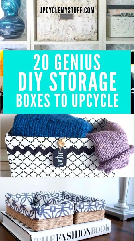 These DIY storage solutions will help you save money when it comes to your home storage and organization. Using upcycled materials you can create your own beautiful home storage for less! Discover fabric covered box tutorials, DIY storage bin tutorials, decorative storage boxes and more in this blog post from Upcycle My Stuff. Covering Plastic Storage Bins, Repurposed Storage, Storage Bins Diy, Diy Storage Solutions, Diy Storage Containers, Diy Storage Ideas, Upcycle Storage, Fabric Covered Boxes, Cardboard Storage