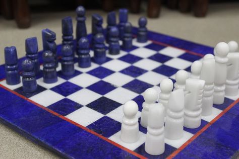 Marble Chess Set, Lapis Stone, Chess Sets, Blue Marble, Strategy Games, Chess Set, Chess Board, Chess, Home Deco