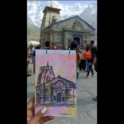 Mini painting of kedarnath mahadev Kedarnath Watercolor Painting, Kedarnath Illustration, Kedarnath Sketch, Kedarnath Temple Sketch, Kedarnath Art, Kedarnath Painting, Kedarnath Drawing, Bhagwan Painting, Kedarnath Mahadev