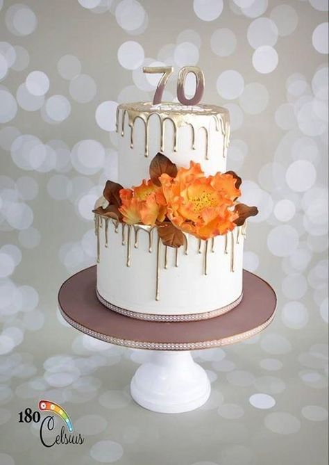 70 Years Loved by Joonie Tan Cake For Women Simple, Birthday Cake For Women, Birthday Cake For Women Simple, Old Birthday Cake, Fall Birthday Cakes, Cake For Women, 75 Birthday Cake, Metallic Cake, 90th Birthday Cakes