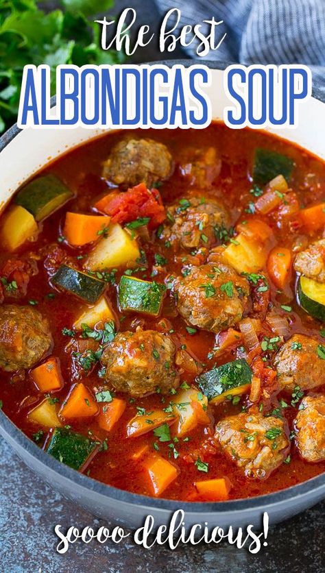 Homemade Albondigas Soup, Zucchini Meatball Soup, Beef Albondigas Soup, Crockpot Abondagus Soup, Simmered Beef Recipes, Easy Abondagus Soup, Chipotle Albondigas Soup Recipe, Abondagus Soup Recipe Easy, Potato And Rice Soup