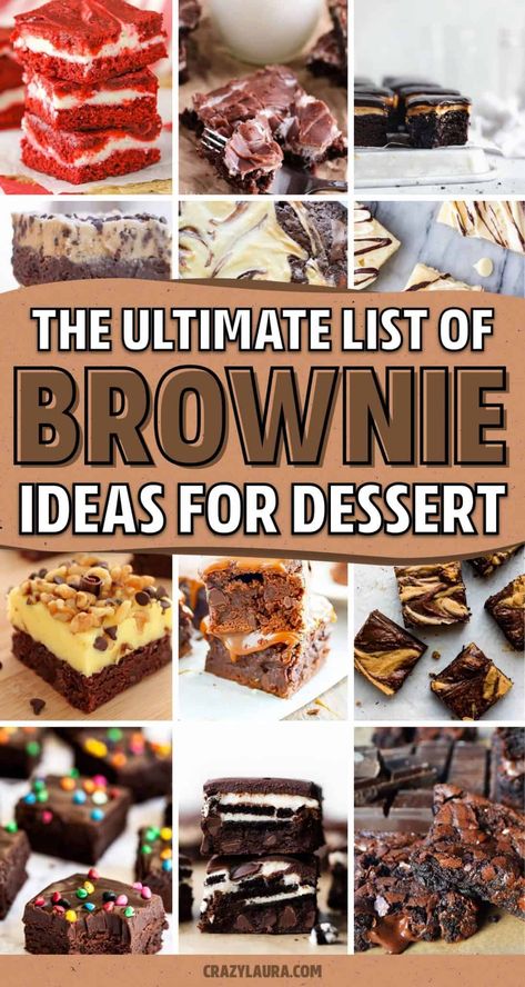 If you want to try making a new homemade brownie recipe, check out these super tasty dessert recipes and tutorial ideas to make something different! Tasty Dessert Recipes, Best Brownie Recipes, Ultimate Brownie Recipe, Homemade Brownie Recipe, Peanut Butter Swirl Brownies, Brownie Ideas, Ultimate Brownies, Homemade Brownie, Crazy Laura