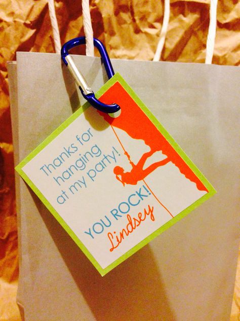 Lindsey's Favor Tags Zipline Party Ideas, Acrobranch Party, Zipline Birthday Party, Rock Climbing Cake, Childrens Party Food, Climbing Party, Rock Climbing Party, Kids Party Inspiration, Pool Party Kids