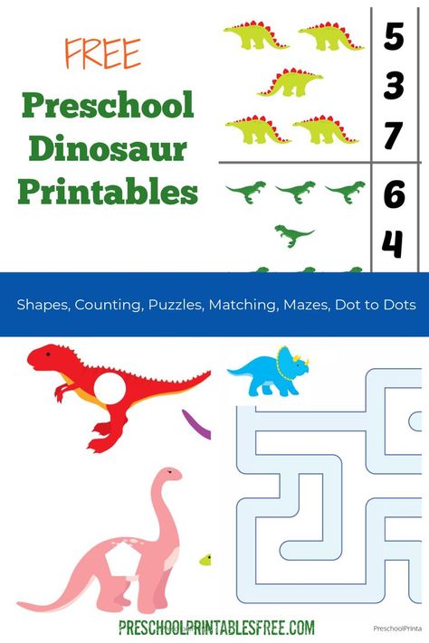 Dinosaur Activities Preschool, Dinosaurs Preschool, Printable Games For Kids, Dinosaur Printables, Homeschool Preschool Activities, Free Preschool Printables, Printables Free Kids, Free Homeschool, Printable Activities For Kids