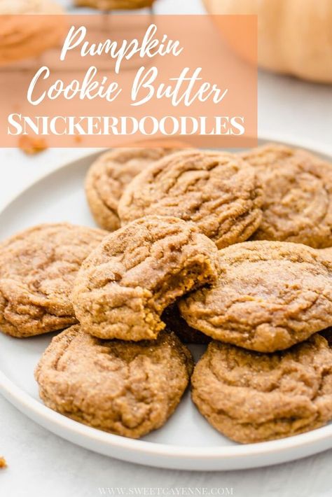 Biscoff Pumpkin Cookies, Pumpkin Snicker Doodle Cookies, Pumpkin Cookie Butter Cake, Pumpkin Cookie Butter Cheesecake, Pumpkin Butter Cookies, Butterballs Cookies, Cookie Butter Desserts, Cookie Butter Recipes, Snickerdoodle Recipes