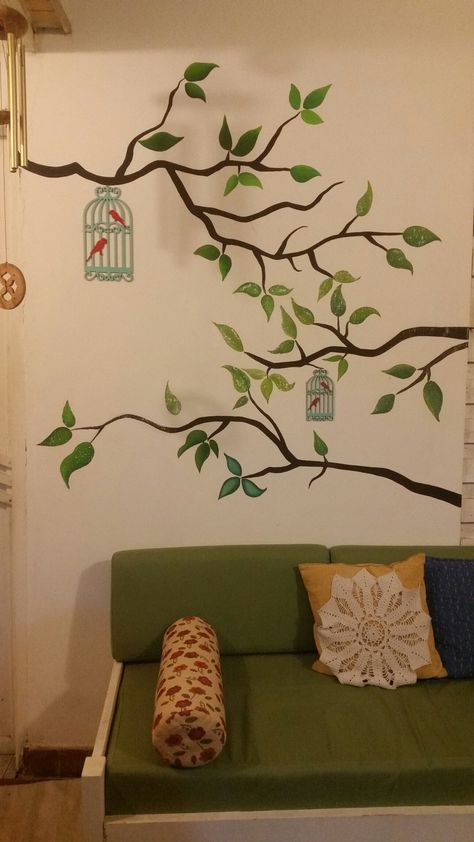 Wall Painting Ideas Corner, Wall Paint Designs Creative, Simple Wall Design, Room Wall Drawing, Cute Wall Painting, Easy Wall Painting, Wall Painting Designs, Wall Painting Ideas Creative, Simple Wall Paintings