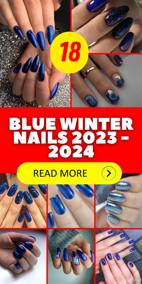 Elevate your elegance quotient with acrylic blue winter nails for 2023-2024. These designs exude a level of sophistication and refinement that is perfectly suited for any occasion, whether you're attending a festive holiday party or savoring cozy winter evenings by the fireplace. Christmas Nails 2023 Trends Blue, Blue Christmas Nails 2023, Blue Party Nails, Blue Holiday Nails Winter Christmas, Bright Winter Nails, Holiday Nails Blue, December Nails Blue, Blue Xmas Nails, Dark Blue Winter Nails