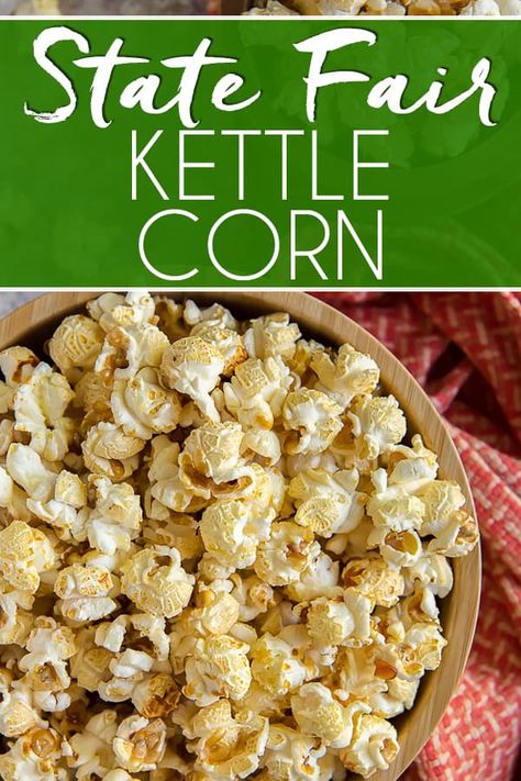 This old-fashioned Kettle Corn is the perfect blend of sweet, salty, and crunchy, and will make you feel like you’ve brought the essence of the state fair right into your home! Sweet Kettle Corn Recipe, Make Kettle Corn At Home, At Home Kettle Corn, Best Kettle Corn Recipe, Home Made Kettle Corn, Easy Kettle Corn Recipe, Homemade Kettle Corn Recipe, Kettle Popcorn Recipes, How To Make Kettle Corn