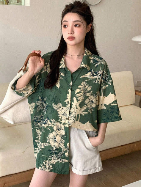 Aliexpress Dresses, All Over Print Shirt, Collars For Women, Women Blouses, Fabric Floral, Boho Casual, Collared Shirt, Teen Fashion Outfits, Kids Beachwear