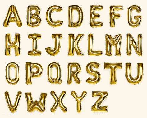 Set of gold capital A-Z alphabet balloons | free image by rawpixel.com Brush Script Lettering, P Alphabet, Monogram Backgrounds, Art Homework, Numbers Typography, Illustrator Typography, Bubble Letter Fonts, P Letter, Tipografi 3d