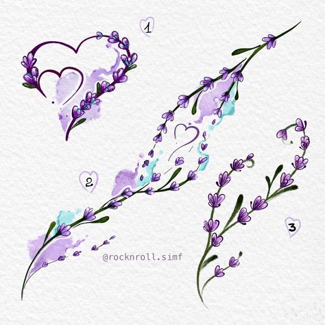 Lavender Heart Tattoo, Lavender Tattoo Design, Watercolor Heart Tattoos, Purple Flower Tattoos, Lilac Tattoo, Ankle Tattoo Ideas, Purple Tattoos, Small Shoulder Tattoos, Geometric Sleeve Tattoo