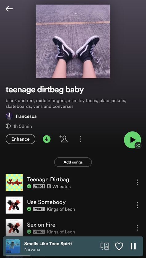 Teenage Dirtbag Playlist, Teenage Playlist, Fire Lyrics, Smells Like Teen Spirit, Kings Of Leon, Rappers, Smiley, Black And Red