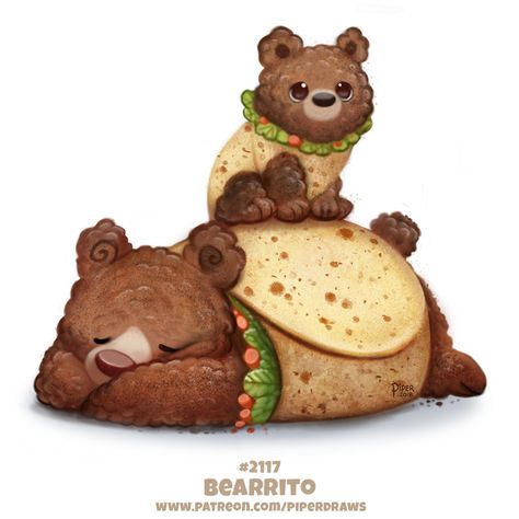 Daily Paint 2117. Bearrito, Piper Thibodeau on ArtStation at https://www.artstation.com/artwork/82KPq Animals As Fruit, Piper Thibodeau, Illustration Animals, Fruit Animals, Animal Food, Animal Puns, Images Kawaii, Cute Kawaii Animals, Animated Animals