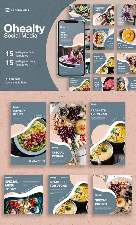 30 Food Instagram Post & Story Templates PSD. Food Instagram Post, Ecommerce Startup, Food Marketing, Post Cover, Fashion Agency, Todays Menu, Food Instagram, Food Info, Story Templates