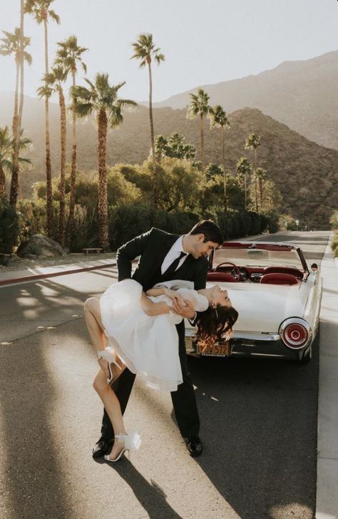 Engagement Photo Shoot With Car, Vintage Engagement Session, Engagement Photoshoot Car, Retro Engagement Photoshoot, Vintage Car Elopement, Palm Springs Elopement, Palm Springs Engagement Photos, 70s Engagement Photos, Vintage Car Photoshoot Couple