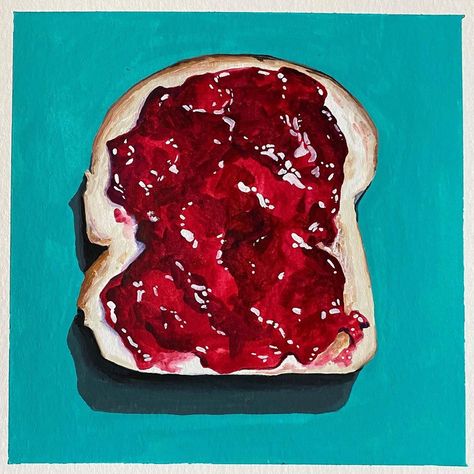 Kate Jarvik Birch on Instagram: “* SOLD * Daily Painting #259 Gouache on paper Paper size 6x6 Image size 5x5 $90 Message me if you’re interested in something similar.…” Strawberry Jam Illustration, Jelly Gouache Painting, Jelly Painting, Toast Painting, Jam Painting, Jam Illustration, Janet Fish, Toast With Jam, Breakfast Painting