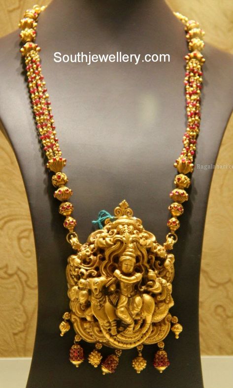 Antique Long Chain with Lord Krishna Pendant Krishna Pendant Gold For Women, Krishna Jewellery, Krishna Necklace, Groom Jewellery, Dramatic Jewelry, Krishna Pendant, Temple Jewelry Necklace, Temple Jewelry, Beads Mala