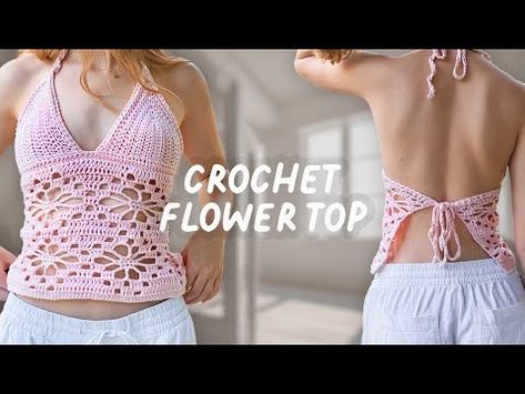 (4) crochet flower tank top tutorial - YouTube Crochet Flower Tank Top, Flower Crochet Top Pattern, Crochet Top Flower, Crochet Flower Top Pattern, Flower Top Crochet, Cute Crochet Crop Top, Tank Top Tutorial, Flower Crochet Top, Crochet Flower Top