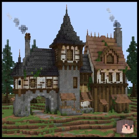 Big Medieval House Minecraft, Medieval Manor Minecraft, Medieval Fantasy Minecraft House, Mining House Minecraft, Airtugmc Minecraft, Medevil Minecraft House, Big Minecraft House Ideas, Mid Evil Minecraft House, Minecraft Big Building Ideas