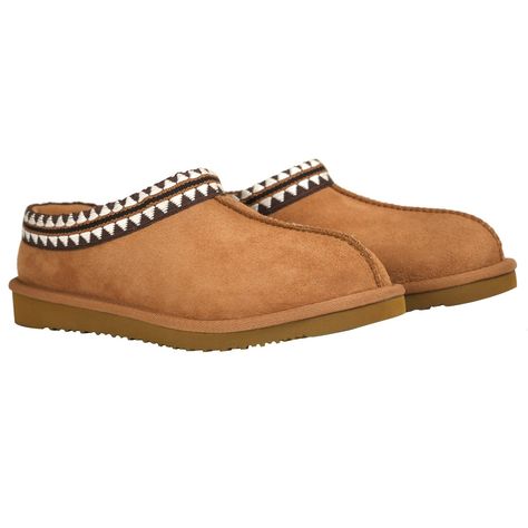 Kirkland Signature Unisex Shearling Slipper | Costco Shearling Slippers, Brown Chocolate, Chestnut Brown, Mens Slippers, Signature Logo, Slip Ons, Tan Brown, Low Heels, Chestnut