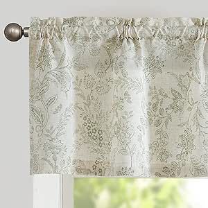 Lazzzy Kitchen Valance Curtain Linen Floral Farmhouse Valance for Living Room Bathroom Bedroom Country Valance Window Treatments Small Window Cafe Curtains 16 Inch Rod Pocket 1 Panel Green on Beige Country Window Treatments, Linen Valance, Country Valances, Curtain For Kitchen, Farmhouse Valance, Kitchen Window Valances, Valances For Living Room, Linen Valances, Window Toppers