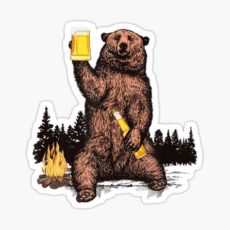 Bear Drinking Beer, Formal Cooler Ideas, Beer Bear, Beer Stickers, Wood Burning Stencils, Angry Bear, Brewery Design, Country Bears, Framed Poster Art