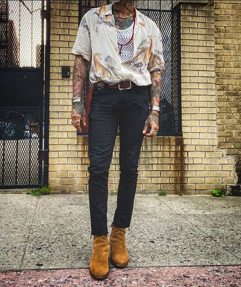 Rockstar Aesthetic on Instagram: “🐅 @youcantquitmebaby.nyc - - - - - #menswear #streetstyle #stylish #ootdmen #hedislimane #ysl #saintlaurent #rockstyle #rockfashion…” Retro Aesthetic Outfits Men, Male Rockstar Aesthetic, Male Rockstar, Outfit Cumpleaños, Rockstar Aesthetic Outfits, Surf Style Men, Style Help, Amiri Jeans, Sunday Clothes