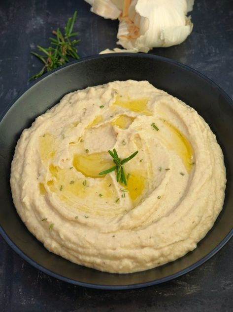 White Bean Puree with Rosemary & Garlic Healthy Hummus Recipe, White Bean Puree, Bean Puree, Juicy Pork Tenderloin, Healthy Hummus, Parsnip Puree, Pork Meatballs, Rosemary Garlic, Savoury Baking