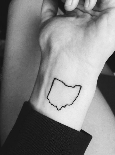 Ohio Outline Tattoo, Ohio Tattoos Women, Ohio Tattoo Ideas, Ohio State Tattoos, Cleveland Tattoo, Dedication Tattoos, A Sleeve Tattoo, Ohio Outline, Ohio Tattoo