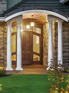 Porch Repair, Bath Exhaust Fan, Front Porch Columns, Linden Homes, Whole House Fans, Round Column, Wood Columns, Porch Columns, Drapes And Blinds