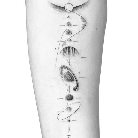 Solar System Line Tattoo, Chemical Compound Tattoo, Milky Way Tattoo, Tatted Girl, Math Tattoo, Way Tattoo, Tattoo Planets, Physics Tattoos, Illustrative Tattoo